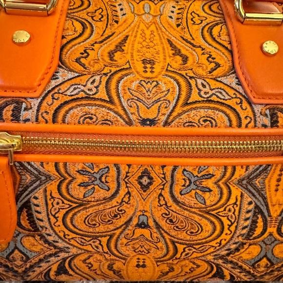 NWT Saint Joy leather Orange Patterned Handbag - Picture 2 of 16
